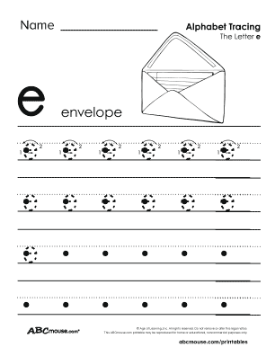 Lowercase Letter E Printable Tracing Worksheet