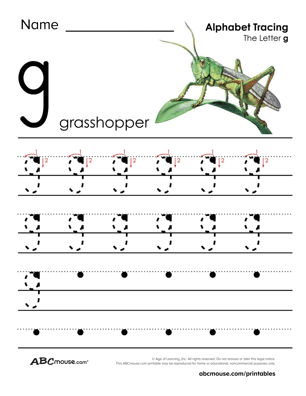 G is for grasshopper free printable coloring page from ABCmouse.com. 