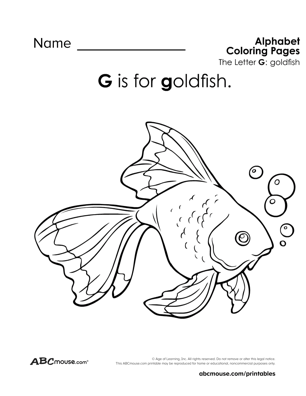 G is for goldfish free printable coloring page from ABCmouse.com. 
