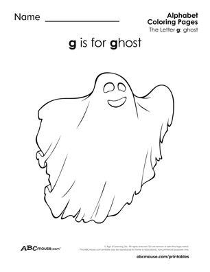 G is for ghost free printable coloring page from ABCmouse.com. 
