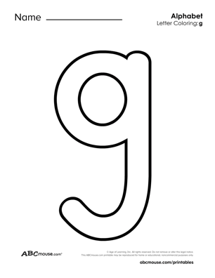 Free lower case letter G printable coloring page from ABCmouse.com. 