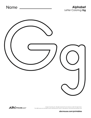 Free upper and lower case letter G printable coloring page from ABCmouse.com. 
