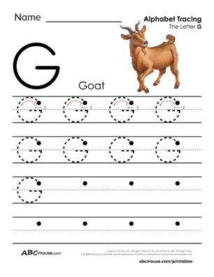 G is for goat free printable coloring page from ABCmouse.com. 
