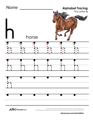 H is for horse free printable letter tracing page from ABCmouse.com. 