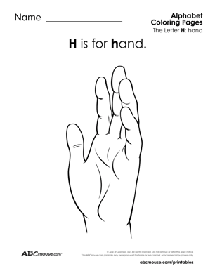 H is for hand free printable coloring page from ABCmouse.com. 