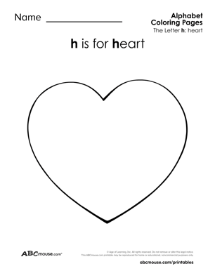 H is for heart free printable coloring page from ABCmouse.com. 