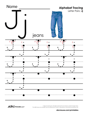 J is for Jeans free printable worksheet from ABCmouse.com. 