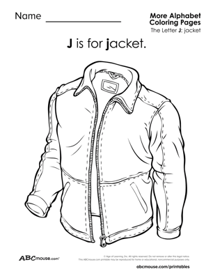 J is for jacket free printable coloring page from ABCmouse.com. 