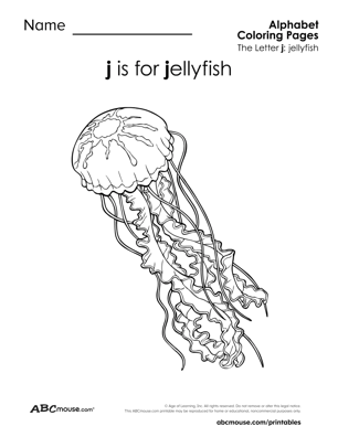 J is for jellyfish free printable coloring page from ABCmouse.com. 