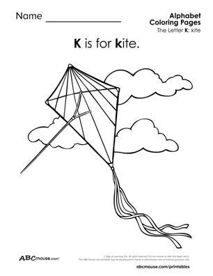 K is for kite free printable worksheet from ABCmouse.com. 