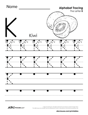 Free upper case letter K traceable printable worksheet from ABCmouse.com. 