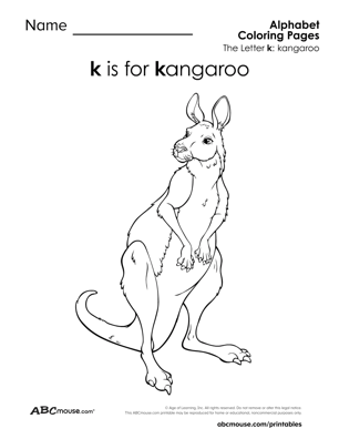 K is for kangaroo free printable worksheet from ABCmouse.com. 