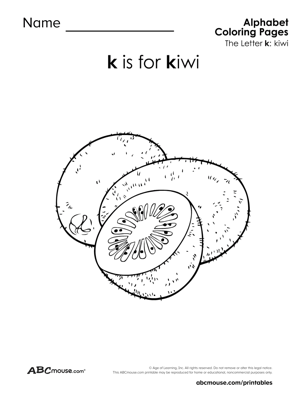 K is for kiwi free printable worksheet from ABCmouse.com. 