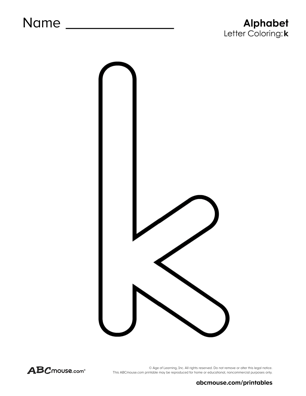 Lower case letter K outline free printable worksheet from ABCmouse.com. 