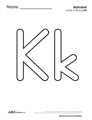 Upper and lower case letter K outline free printable worksheet from ABCmouse.com. 