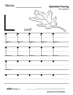 Upper case letter L free printable letter tracing worksheet. 