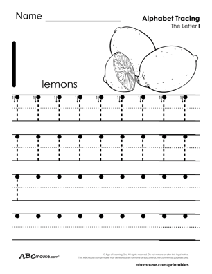 Lower case letter L free printable letter tracing worksheet. 