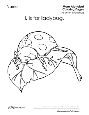 L is for ladybug free printable coloring page from ABCmouse.com. 