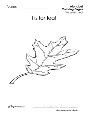 L is for leaf free printable coloring page from ABCmouse.com. 