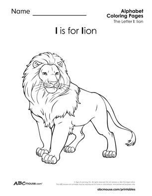 L is for lion free printable coloring page from ABCmouse.com. 