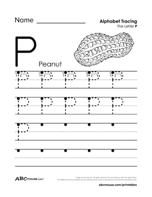 Free upper case letter P printable tracing worksheet from ABCmouse.com. 