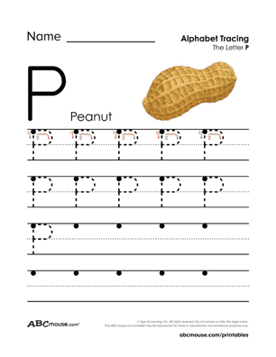 Free p is for peanut letter P printable tracing worksheet from ABCmouse.com. 
