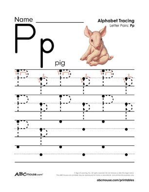 Free p is for pig letter P printable tracing worksheet from ABCmouse.com. 
