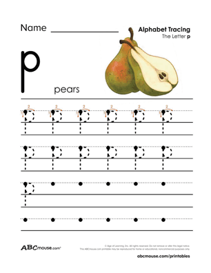 Free p is for pear letter P printable tracing worksheet from ABCmouse.com. 