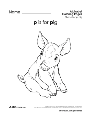 P is for pig free printable letter P coloring page from ABCmouse.com. 