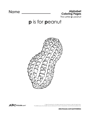 P is for peanut free printable letter P coloring page from ABCmouse.com. 