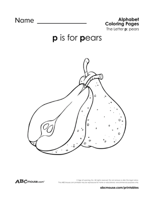 P is for pear free printable letter P coloring page from ABCmouse.com. 