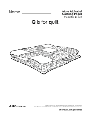Q is for quilt free printable letter q coloring page from ABCmouse.com. 