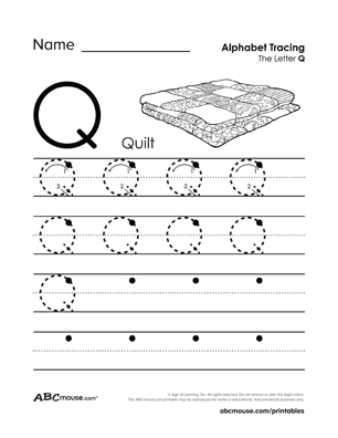 Q is for quilt free tracible letter q coloring page from ABCmouse.com. 