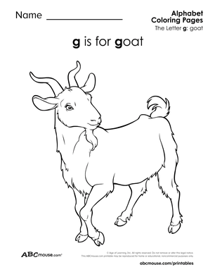 G is for goat free printable coloring page from ABCmouse.com. 