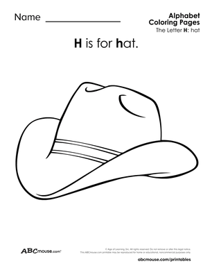 H is for hat free printable coloring page from ABCmouse.com. 