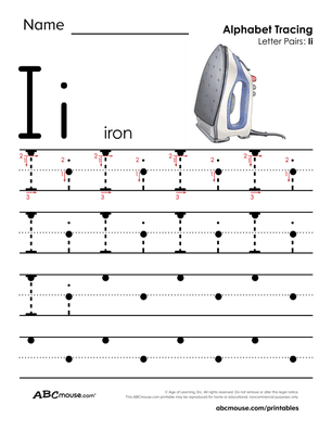 Free printable worksheet I is for iron capital and lower case letter I tracing sheet. 