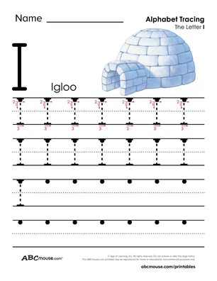 Free printable worksheet I is for igloo capital letter I tracing sheet. 