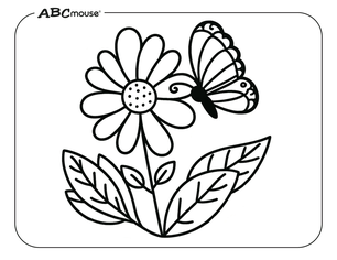 Butterfly with a flower. Free printable coloring page from ABCmouse.com. 