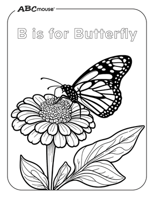 B is for butterfly. Free printable coloring page from ABCmouse.com. 