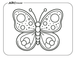 Butterfly with circle designs. Free printable coloring page from ABCmouse.com. 