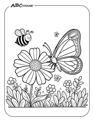 Bumble bee and butterfly. Free printable coloring page from ABCmouse.com. 