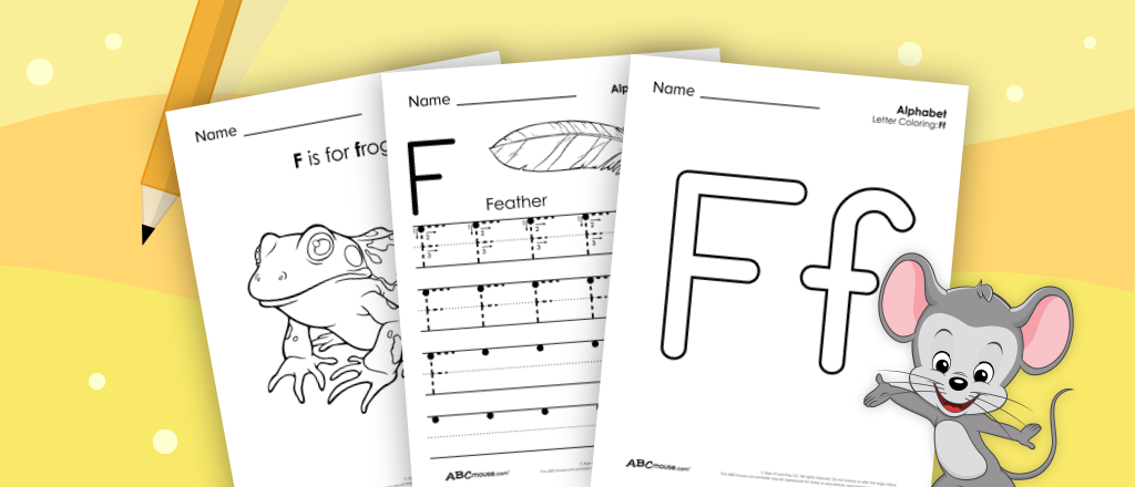 Free printable letter F worksheets from ABCmoues.com. 