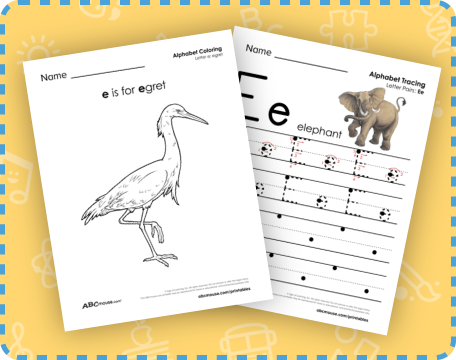 Letter e worksheets for kids. 