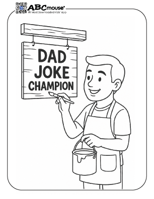 Happy Father's Day dad joke champion, free printable coloring page from ABCmoues.com. 