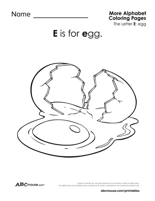 E is for Egg Free Printable Coloring Page