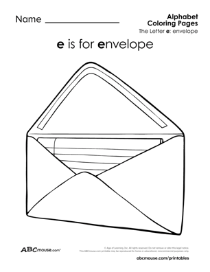 E is for Envelope Free Printable Coloring Page