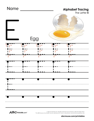 E is for Egg Traceable Letter Worksheet