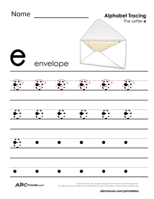 e is for envelope Traceable Letter Worksheet