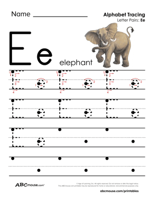 E is for Elephant Traceable Letter Worksheet