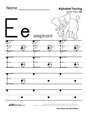 Uppercase and Lowercase Letter E Tracing Worksheet